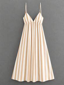 Cévolie Women's Striped Print Backless Knot Summer Camisole Dress - Light Grey - View 4
