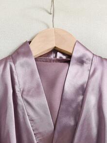 Girls' Elegant Premium Purple Comfortable Soft Satin Fabric Short Sleeve Regular Fit Pajamas Loungewear - Purple - View 4