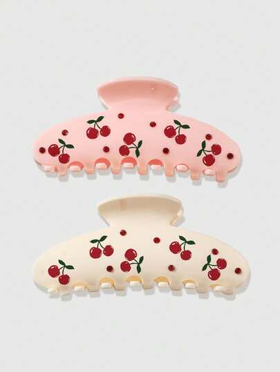 Kawaii 2 Stück süße und niedliche Wind-Kirsch-bedruckte Strass-Haarklammern für Mädchen, geeignet zum Ausgehen, Spielen und für die Lässig zu Hause, vielseitige Damen-Haaraccessoires