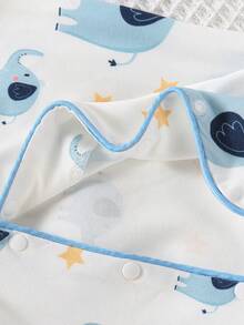SHEIN 1pc Newborn Baby Boy Long Sleeve Snap-Up Romper With Pants, Knitted Fabric, Cute Bear Digital Print Pattern - Blue - View 3