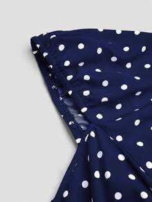 Sweetra Elegante lässige Damenbluse in großen Größen mit Criss-Cross-Design, Plissee und süßem Polka-Dot-Muster - Verschiedenfarbig - Übersicht 7