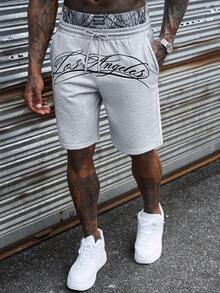 SLATEMANN Men's Double Waistband Casual Denim Drawstring Pocket Embroidered Shorts - Grey - View 4