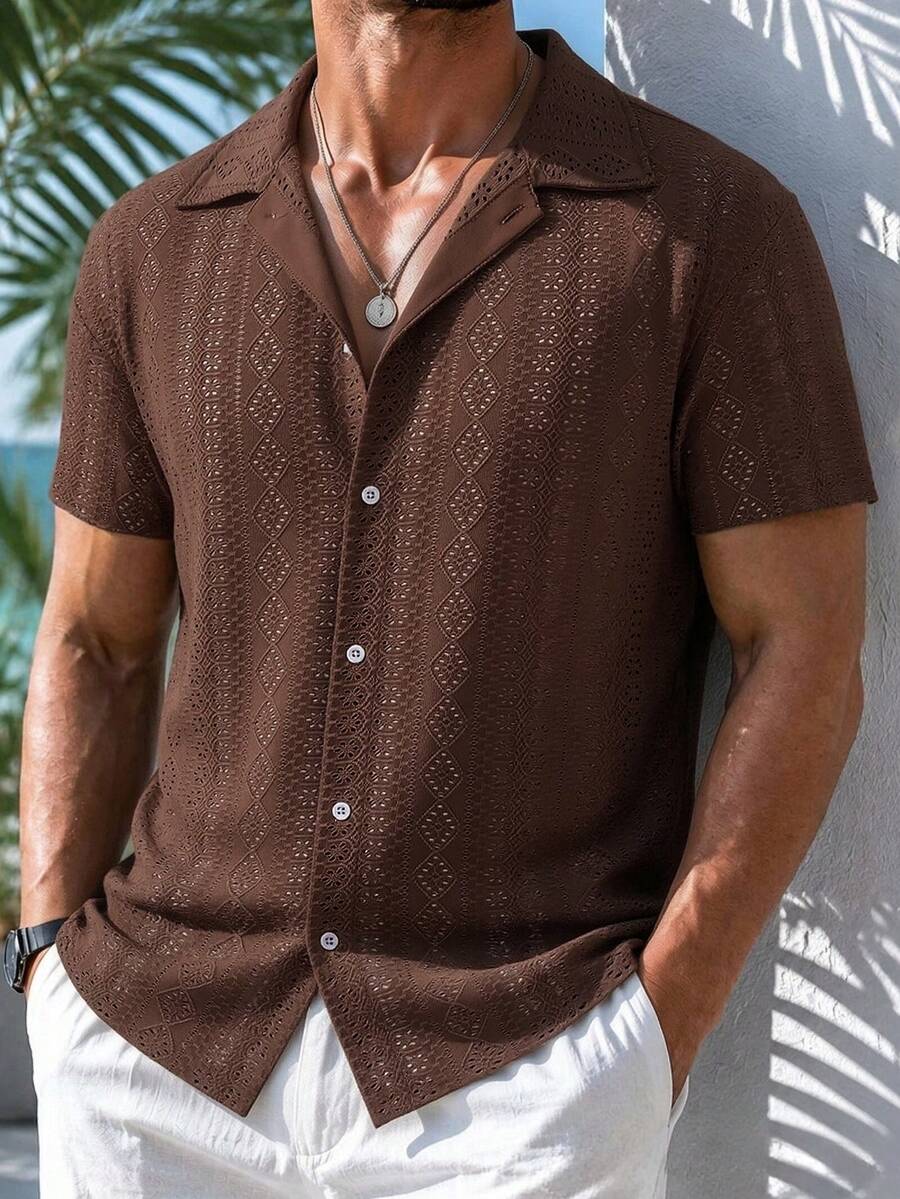 VENTUSAIL Kemeja Lengan Pendek Kasual Pria, Liburan - Coffee Brown - View 1