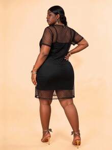 CurvyTilda Plus Size Sexy Sheer Vacation Dress, For Hourglass Body Shape Rave Black Summer Party - Black - View 2