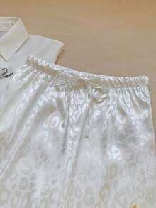 SHEIN PETITE CURVE 大码女式豹纹系带宽松裤 - 白色 - 查看 6