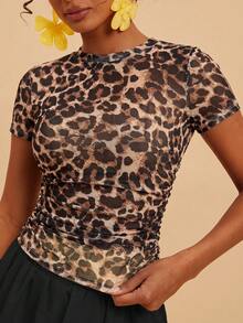 Travachic Women's Summer Fashion Leopard Print Top Club Night Beige Sexy - Multicolor - View 5