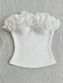 Franclia Ruffle Pleated Solid Color Sexy Bandeau Tank Top - White - View 7