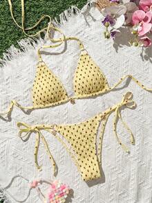 Swim Mod Conjunto de Bikini sin Espalda de Moda y Diseño Artesanal, Nuevo y Muy Vendido en Verano, Conjunto de 2 Piezas para Vacaciones en la Playa - Amarillo - Ver 3