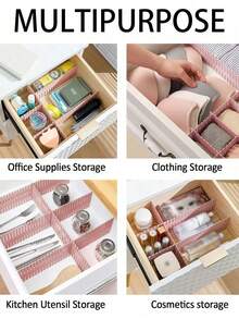 4/8/16 Adjustable Drawer Storage System Adjustable Drawer Partition Module Adjustable Drawer Storage System Used For Storing Socks, Underwear, Ties, Belts, Scarves, Clothing Accessories, Makeup Brushes, Tableware, Stationery, Cosmetics - Pink - View 4