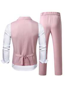 Manfinity Mode Herren Anzug Set in Hellrosa, elegante Sommer Hochzeits Bräutigam Kleidung, Slim Fit Dreiteiler formelles Business Outfit mit Weste und Hose, Abschlussball Abendkleidung, Zeremonie - Verschiedenfarbig - Übersicht 2