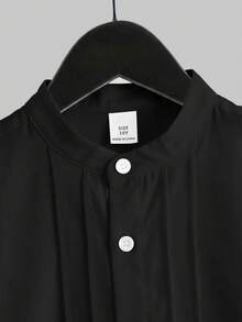 SHEIN Tween Boy Pleated Single-Breasted Short Sleeve Shirt For Casual Outings - Black - View 4