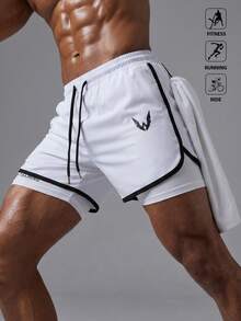Acti Log Men's Summer Drawstring Waist Contrast Piping 2 In 1 Active Shorts, Gym Sports - White - View 6