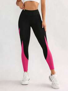 Core Rhythm Colorblock Patchwork High Waist Seamless Sports Leggings - Multicolor - View 4