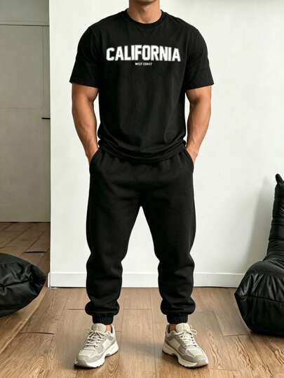 UCJPT Conjunto Hombre Camiseta Estampada y Pantalón Casual Streetwear Urbano Holgado Outfit Verano