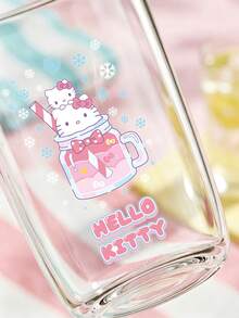 HELLO KITTY AND FRIENDS | SHEIN 1個 Hello Kitty 透明玻璃隨行杯，可愛冬季雪花與飲品印花高硼矽耐熱飲水杯，日系可愛風咖啡杯女款，適合居家、辦公室及日常飲用 - 彩色 - 查看 4