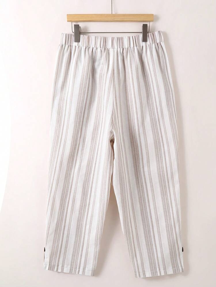 Plus Size Vacation Casual Striped Loose Pants