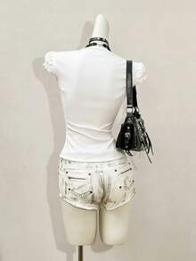 Jeanoix Women's Streetwear Sexy Y2k Goth Slim Fit Strap Design Shirt Club Night Out White Summer - White - View 2
