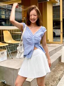 DAZY 女款素色百褶休閒百搭日常外出裙 - 白色 - 查看 2