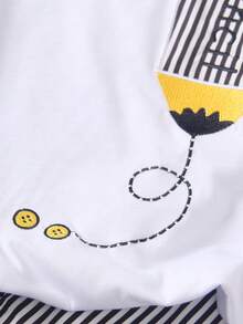 SHEIN Explorewe 2件套男童学院风刺绣铅笔裤和条纹休闲短裤，夏季百搭，适合上学、日常外出、度假、旅行、休闲、日光浴等场合。 - 白色 - 查看 7