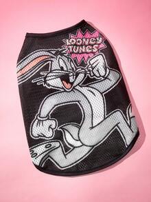 LOONEY TUNES X SHEIN 1件卡通圖案印花寵物背心，貓咪衣服，狗狗衣服，尺寸XXS-XXXXL，特小號，特大號，昆蟲 - 黑色 - 查看 1