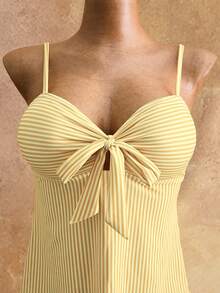 Mistrie New Yellow Bow Tie Bandeau Two Pieces Bikini Set, Sexy Cute Beach Vacation Swimsuit Summer - Multicolor - View 5