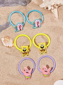 SpongeBob SquarePants | SHEIN 6入組可愛卡通糖果色髮圈，女用髮繩，彈性不傷髮，橡皮筋，紮髮馬尾造型，藍色、粉色、黃色 - 彩色 - 查看 5