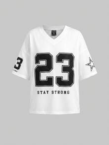 SHEIN Girlism 青少年女孩 T-Shirt 休閒簡約字母數字圖案 23T-Shirt 白色 球賽穿搭 適合夏季 適合球賽 - 白色 - 查看 4