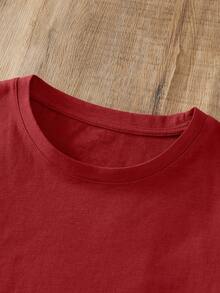 Camiseta unicolor de cuello redondo - Rojo - Ver 3