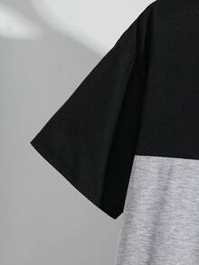 SHEIN 兒童青少年男童2件組拼接對比色字母印花短袖T恤短褲套裝，休閒、上學、旅行、運動、日常、度假，柔軟舒適 - 彩色 - 查看 8