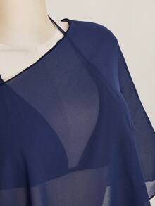 SHEIN ICON 大尺碼雪紡外套三角杯繫帶背心女款2件組 - 藏蓝色 - 查看 7