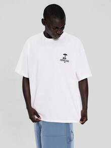 FORM&CHAOS Men's Summer Loose Fit T-Shirt With Street Style Mushroom Pattern Print - White - View 4