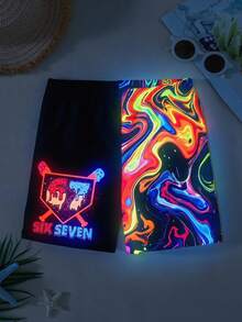 Quần bơi bó sát in chữ cho bé trai tuổi teen, đồ bơi mùa hè - màu đen - Xem 2