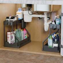 1pc/2pcs 2 Tier Black/WhiteUnder Sink Storage Organizer Sliding Drawer Multi-Purpose Rack Cabinet Under Sink Storage Rack Bathroom Kitchen Organizer. - Multicolor - View 6