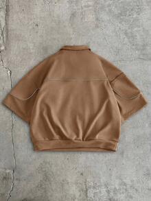 AXEPEAK Men's Dropped Shoulder Short Sleeve 1/4 Front Zip Minimalist Polo Shirt - Coffee Brown - View 5