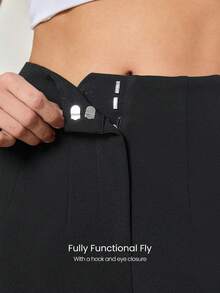 GLOWMODE Wrinkle-Resistant Stretchy Easy Pull-On High-Rise Waist Tapered Work Pants With Side Pockets Daily Casual Office  Spring Summer - Black - View 4