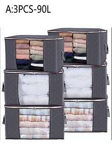 A3pcs / B4pcs /C1pc Large Capacity Clothes Storage Bag With Handle & Clear Window For Quilt - Grey - View 3