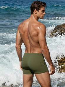 ZELFYO Men's Solid Color Swim Trunks For Vacation And Beach, Holiday - Army Green - View 3