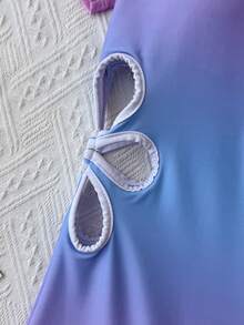 SHEIN 青少年女孩紮染短袖連身泳衣，適合海邊度假、泳池派對、海灘派對 - 彩色 - 查看 6