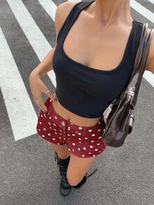 Muchica Red Women's Summer New Polka Dot Low Waist Shorts - Red - View 5