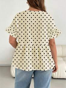 SHEIN Essnce 大尺碼女款圓領荷葉邊短袖夏季上衣 - 彩色 - 查看 2