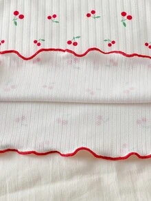 女童白色甜美可愛櫻桃印花細肩帶上衣與短褲舒適兩件式居家服套裝 - 白色 - 查看 7