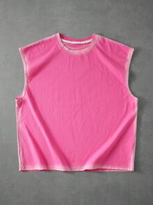 ROMWE MEN Men's Hand-Painted Spray Edge Loose Fit Tank Top - Hot Pink - View 3