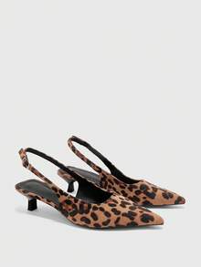 CUCCOO BIZCHIC Korean Pointed Aura Full Of Casual Style Slingback Shoes For Women's Summer New Outer Wear Kitten Heel Low Heel Non-Grinding Shoes - leopard print - View 4