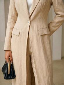 ZEYLAH 100% Linen Long Trench Coat, Elegant For Spring And Summer - Beige - View 2