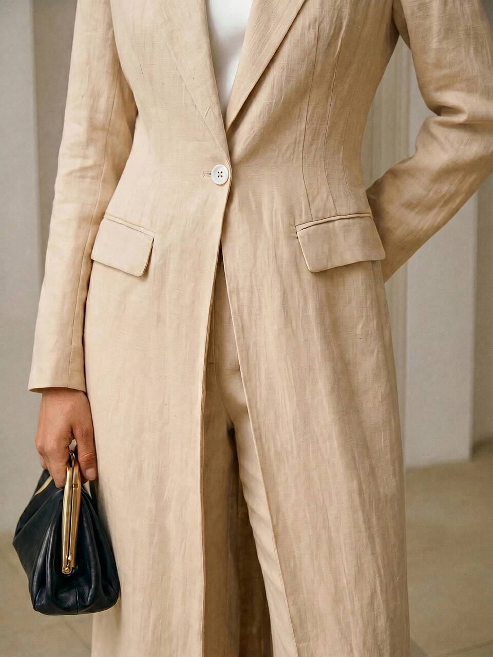 ZEYLAH 100% Linen Long Trench Coat, Elegant For Spring And Summer