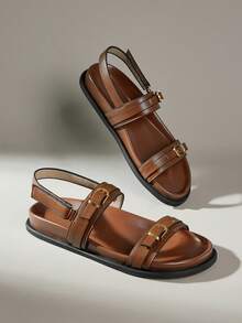 Solecia Women's New Flat Sandals, Slip-On Sandals, Slippers With Back Strap, Comfortable And Casual. Summer - Brown - View 6