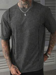 SLATEMANN Kaos Pria Lengan Pendek Longgar Kasual Motif Kepingan Salju - Grey - View 3