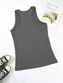 INAWLY Women's Letter & Palm Tree Print Casual Versatile Daily Wear Top - Grey - View 2