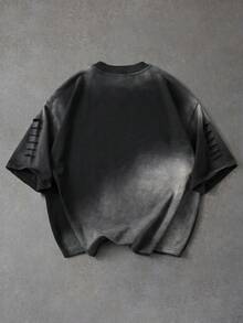 ROMWE MEN Men's Washed Distressed Loose Short Sleeve T-Shirt Street Retro - Black - View 2