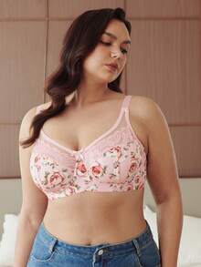Slumbrini 大码女式网眼拼接性感休闲舒适极简露背文胸 - 粉色 - View 5